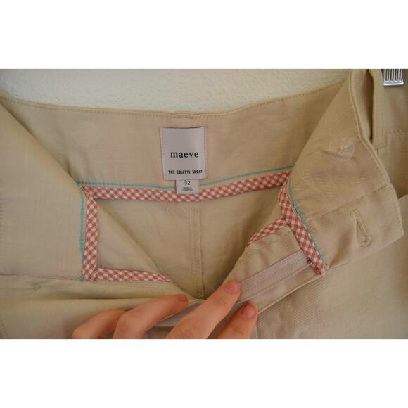 Anthropologie Maeve Colette Shorts Neutral Women's 32 High Rise Patch Pockets - Picture 5 of 7